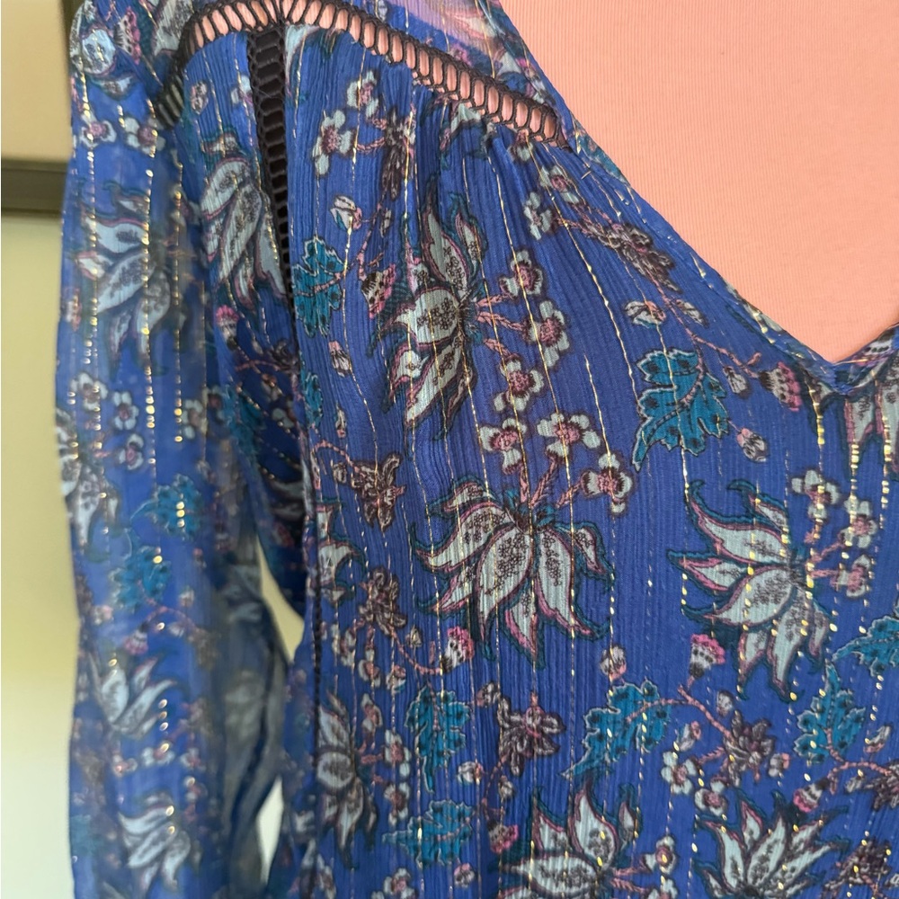 BA&SH BASH Silk Blouse Paisley Top Shirt Sheet Silk Metallic, Size 1, XS, S - Picture 3 of 10